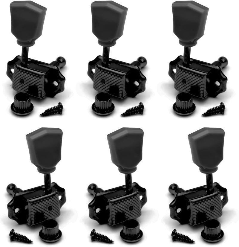 MAXCHEER 3R3L Vintage Guitar Deluxe String Tuning Pegs Machine Heads Greenish Button for Epiphone Les Paul Style Guitar Replacement (Black) - Image 1